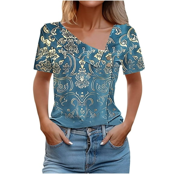 Women Summer Clothes Women's Clothing Plus Size Tops Womens Tops Trendy Boho Shirts for Women Plus Size V Neck