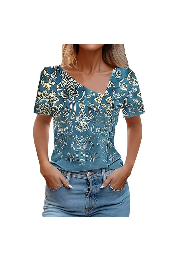 Women Summer Clothes Women's Clothing Plus Size Tops Womens Tops Trendy Boho Shirts for Women Plus Size V Neck