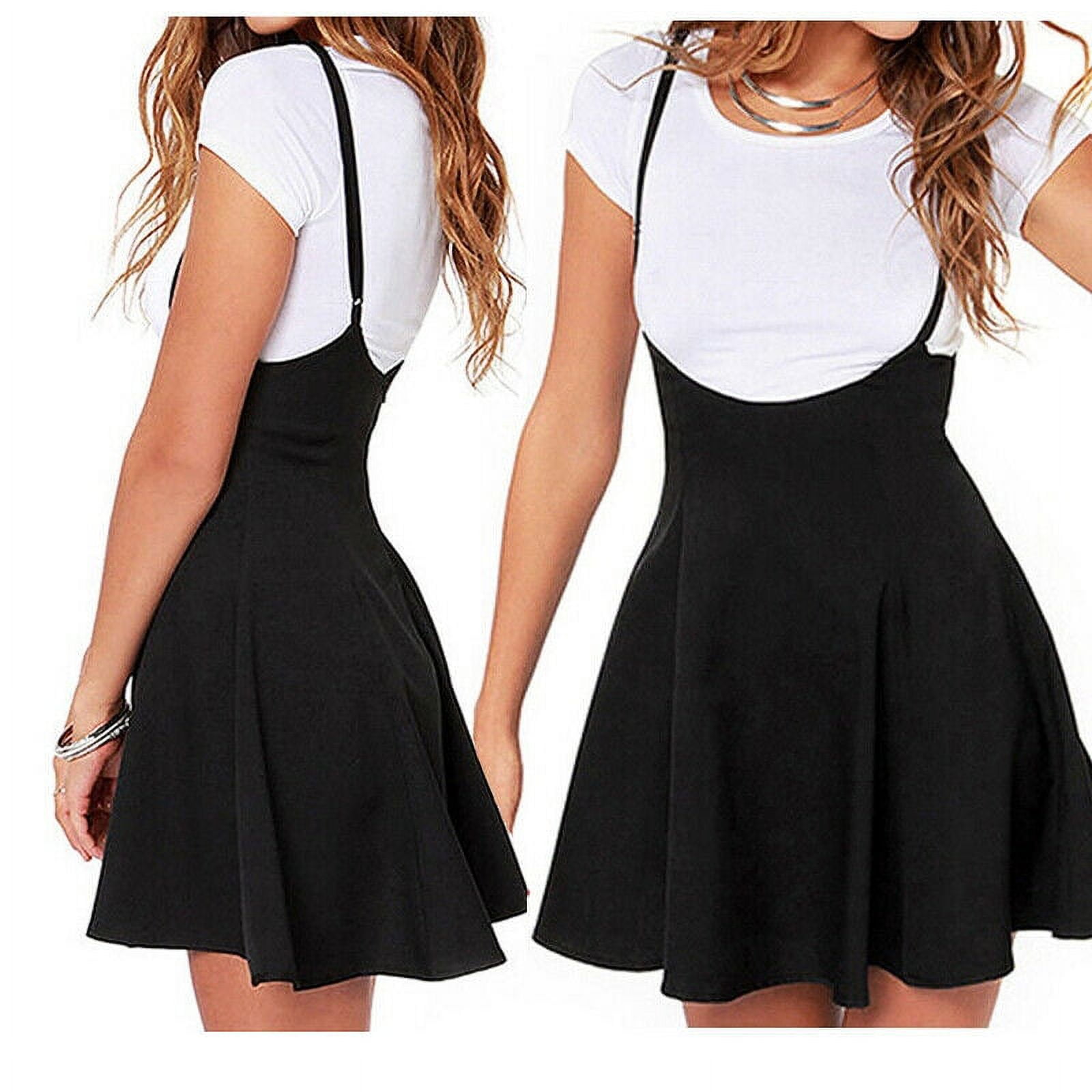 Women Summer Club Party Beach Mini Suspender Overalls Zipper Skirt Black Dress