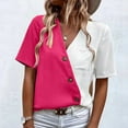 Women Summer Comfortable Cool V Neck Fashion Contrast Color Short Sleeve Shirt Top