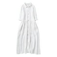 thumbnail image 1 of Women Summer Cotton Linen Dress 3/4 Sleeve Crew Neck Loose Long Dress Double Layers Flowy Smocked Tiered Dress White L, 1 of 6