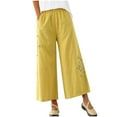 thumbnail image 1 of Women Summer Cotton Linen Palazzo Pants Plus Size Casual Ethnic Embroidery Crop Pants Capri Work Straight Leg Trouser, 1 of 7