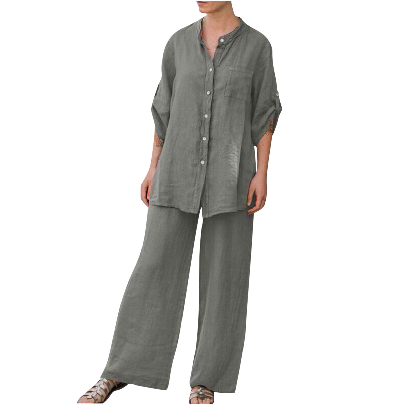 Maet Affra Linen Shirt And High Waisted Pants Set - White | Garmentory