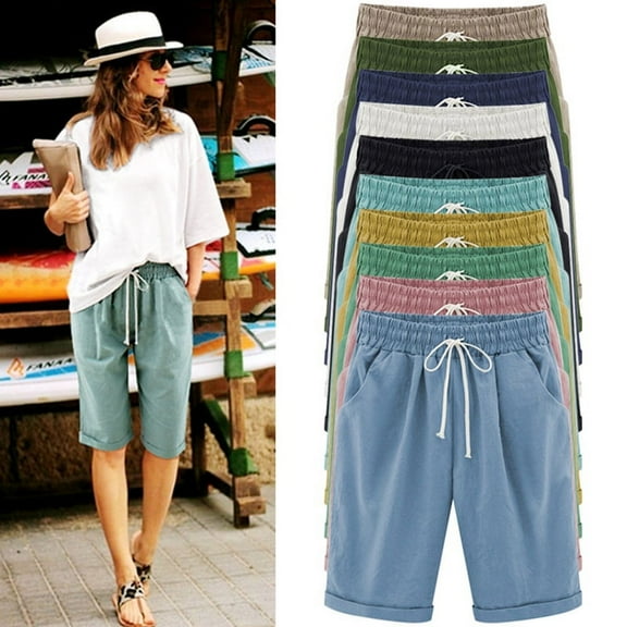 Women's Summer Shorts Lace Up Elastic Waistband Loose Pants