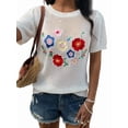 thumbnail image 1 of Women Summer Crochet Tops Scoop Neck Short Sleeve Pullover Sweater Hollow Out Knit Tops White S, 1 of 9