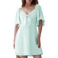 thumbnail image 1 of Women Summer Deep V Neck Elegant Bow Tie Mini Dress Emerald Green L, 1 of 9