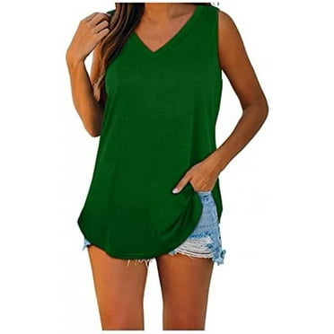 Women Summer Deep V Neck Tank Top Loose Fit Flowy Shirt