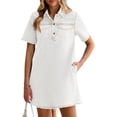 thumbnail image 1 of Women Summer Denim Dress Short Sleeve Button Down Collared  Loose Fit Casual Jean Mini Dress, 1 of 4