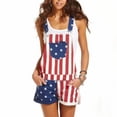 thumbnail image 1 of Women Summer Denim Overalls Adults Color Block Stripe Star Print Suspender Shorts with Pockets Independence Day Playsuits, 1 of 6