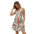 thumbnail image 1 of Women Summer Double Spaghetti Strap Sexy Deep V-Neck Mini Flowy Dress Boho Floral Print Crisscross Backless High Waist A-Line Flare Hem Sundress, 1 of 21