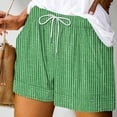 thumbnail image 1 of Women Summer Drawstring Linen Shorts Striped High Waisted Wide Leg Summer Casual Boho Shorts with Pockets Green S, 1 of 5