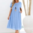 thumbnail image 1 of Women Summer Dress Casual Crew Neck Mid Length Dress Short Sleeve A Line Dress Beach Dress in Dresses Maxi Dresses Beach Womens Long Dresses Size Large Dresses Dress for Women Petite Summer Dresses, 1 of 7