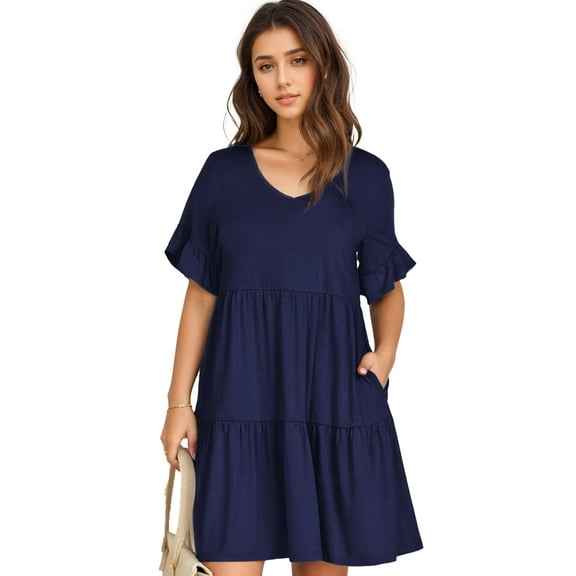 Women Summer Dress Casual Loose Short T Shirt Dress Cute Flowy Swing Babydoll Dress