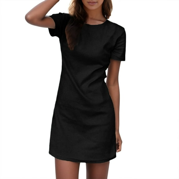 Women Summer Dress Casual O-Neck Short Sleeve Beach Dress Comfy Female Streetwear