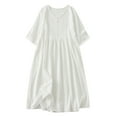 thumbnail image 1 of Women Summer Dress Cotton Linen Shirt Dress Button Down Tunic Dress Beach Cover Up Dress White M, 1 of 7