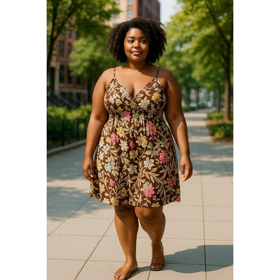 Women Summer Dress Floral Design Spaghetti Strap Padded Bra Thin Stripes Mini Dress