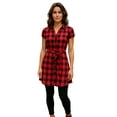 thumbnail image 1 of Women Summer Dress Gingham Plaid Short-sleeved dress and matching belt with button., 1 of 4