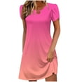 thumbnail image 1 of Women Summer Dress Ruffle Petal V-Neck Sundress Short Sleeve Casual Dress Hot Pink L, 1 of 5
