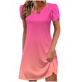 thumbnail image 1 of Women Summer Dress Ruffle Petal V-Neck Sundress Short Sleeve Casual Dress Hot Pink M, 1 of 5