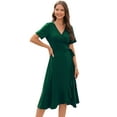 thumbnail image 1 of Women Summer Dress Wrap V-Neck Short Sleeve Casual Beach Dress A-Line Pleated Midi Sun Dresses (Green, XXL), 1 of 5