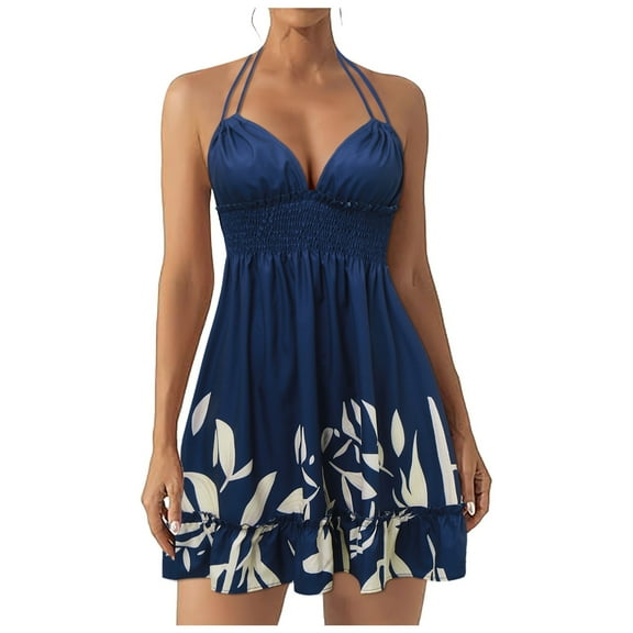 Women Summer Dresses Boho Floral Print Cover Up Polyester Beach Gatherings