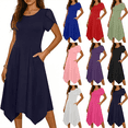 thumbnail image 1 of Women Summer Dresses Casual Crewneck Short Sleeve Midi Sundress Irregular Hem Ruffle Flowy Swing Vacation Wedding Guest Dress S-2XL, 1 of 6