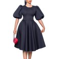 thumbnail image 1 of Women Summer Dresses Casual Puff Sleeve Swing A Line Short Dress Pleated Dress, 1 of 8