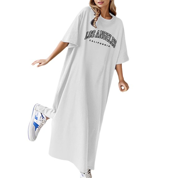 Women Summer Dresses, Casual Summer Dresses for Women,Women's Flowy Summer Dress Casual Loose Fit Floral Print Short Sleeve T-Shirt Style Comfortable Long Dress