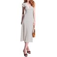 thumbnail image 1 of Women Summer Dresses Deep V Neck Polka Dot Prined Splice Lace Dress Elegant for Party White L, 1 of 9