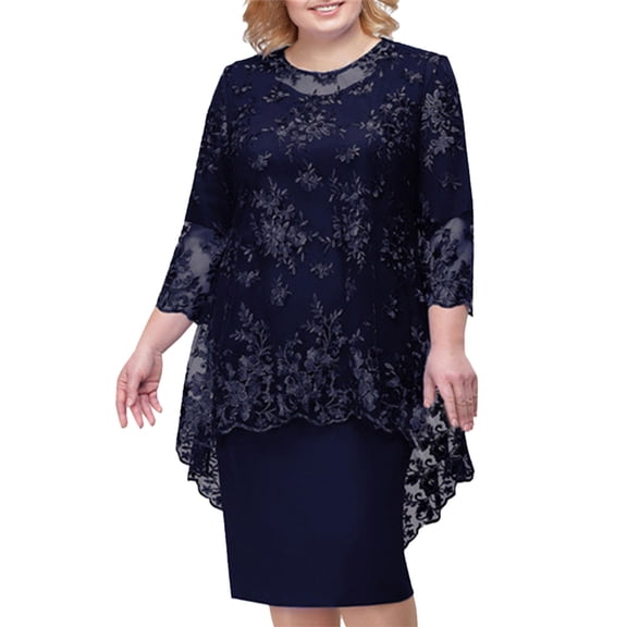 2023 Women's Dresses Plus Size Elegant Lace Embroidery Evening Dress Half Sleeve Women Casual Dress