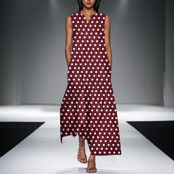 Women Summer Dresses Plus Size, Women's Summer Sexy Fashion Printing Sleeveless V-Neck Dress(Wine,XL)