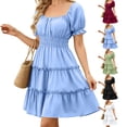 thumbnail image 1 of Women Summer Dresses Plus Size Fashion Off Shoulder Ruffle Mini Dress Casual A Line Dress Solid Ladies 2026, 1 of 10