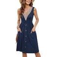 thumbnail image 1 of Women Summer Dresses Sleeveless Casual Loose Swing Button Down Midi Dress with Pockets, 1 of 6