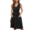 thumbnail image 1 of Women Summer Dresses Sleeveless Casual Loose Swing Button Down Midi Dress with Pockets, 1 of 3