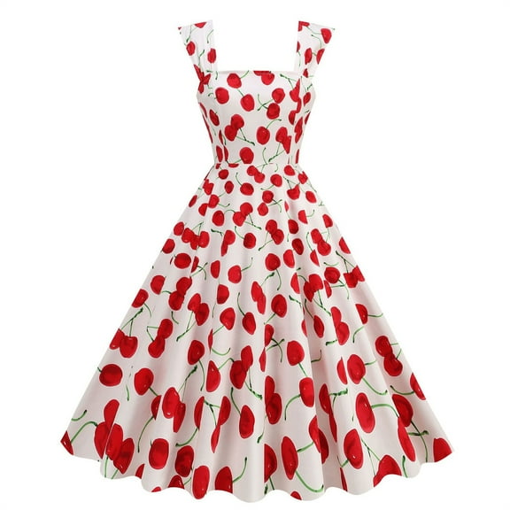 Women Summer Dresses Sleeveless Casual Loose Swing Midi Vintage 1950s Cocktail Dress Red A S