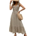 thumbnail image 1 of Women Summer Dresses Sleeveless Diamond Print Casual Loose V Neck Maxi Dress Beach Vacation Sundress (Apricot,Large), 1 of 6