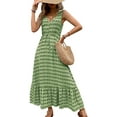 thumbnail image 1 of Women Summer Dresses Sleeveless Diamond Print Casual Loose V Neck Maxi Dress Beach Vacation Sundress (Green,Small), 1 of 6