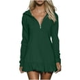 thumbnail image 1 of Women Summer Dresses Solid Color Long Sleeve Hooded Semi-Zip Flared Sporty Casual Loose Dress Loose Flowy Beach Sundress, 1 of 6
