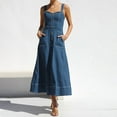 thumbnail image 1 of Women Summer Dresses Suspender Distressed Casual Style Button Denim Long Dress Dress Women Chiffon Summer Dress Shirt Dress Womens High Waist Dresses Casual Ruffle Dresses for Women Women Summer, 1 of 8