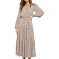 thumbnail image 1 of Women Summer Dresses Temperament Adults Leopard Printed Fashion Elastic V-Neck Size Skirts Summer A-Line Long Dress Party Apricot l, 1 of 10