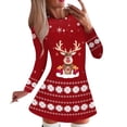 thumbnail image 1 of Women Summer Dresses, Womens Dresses,Women's Fashion Casual Long Sleeve Christmas Party Dress with Snowflake Print Round Neck Elegant Holiday Attire, 1 of 5