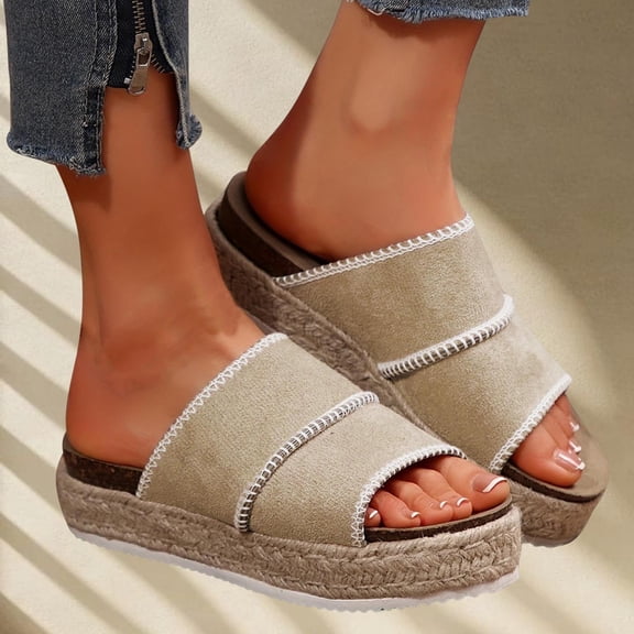 Women Summer Dressy Wedge Platform Sandal Comfortable Platform Walking Sandals Comfy Slippers for Women Women's Fashion Casual Summer Solid Color Open Toe Rope Sandals