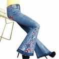 thumbnail image 1 of Women Summer Elastic Plus Loose Denim Embroidery Casual Boot Cut Pant Jeans, 1 of 6