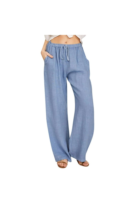 Palazzo Pants for Women Summer Drawstring High Waisted Wide Leg Lounge Pants Trousers Beach Vacation Clothes