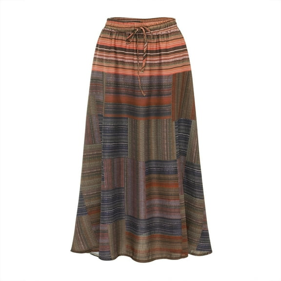 Women Summer Elastic Waist Maxi Skirts Boho A-Line Flowy Long Skirts With Pockets Club Basic Leisure Dailywear
