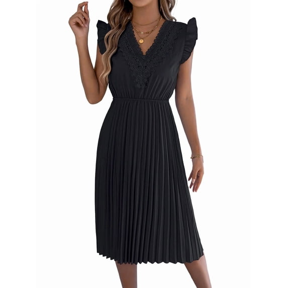 Women Summer Elegant Ruffle Sleeve Dress Semi Formal Boho Outfits Black XL