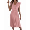 thumbnail image 1 of Women Summer Elegant Ruffle Sleeve Dress Semi Formal Boho Outfits Pink M, 1 of 9