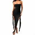 thumbnail image 1 of Women Summer Elegant Strapless Tube Midi Bodycon Dresses Irregular Ruffle Tassel Party Dress Black L, 1 of 8