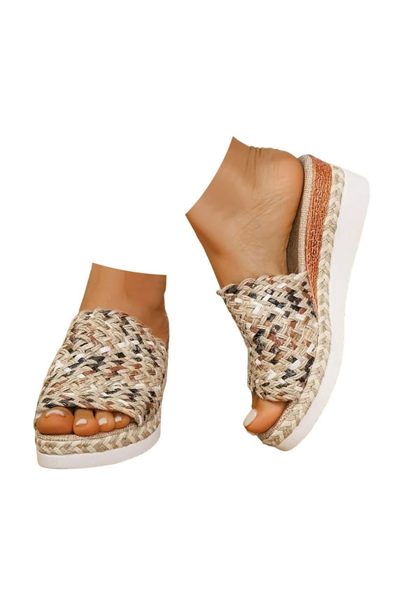 Raffia Platform Wedge Sandals Women's Summer Espadrille Beach Shoes