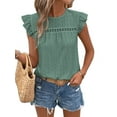 thumbnail image 1 of Women Summer Eyelet Tops Dressy Casual Crew Neck Ruffle Cap Sleeve Boho Shirts Lace Embroidered Blouses 2025 Light green L, 1 of 5
